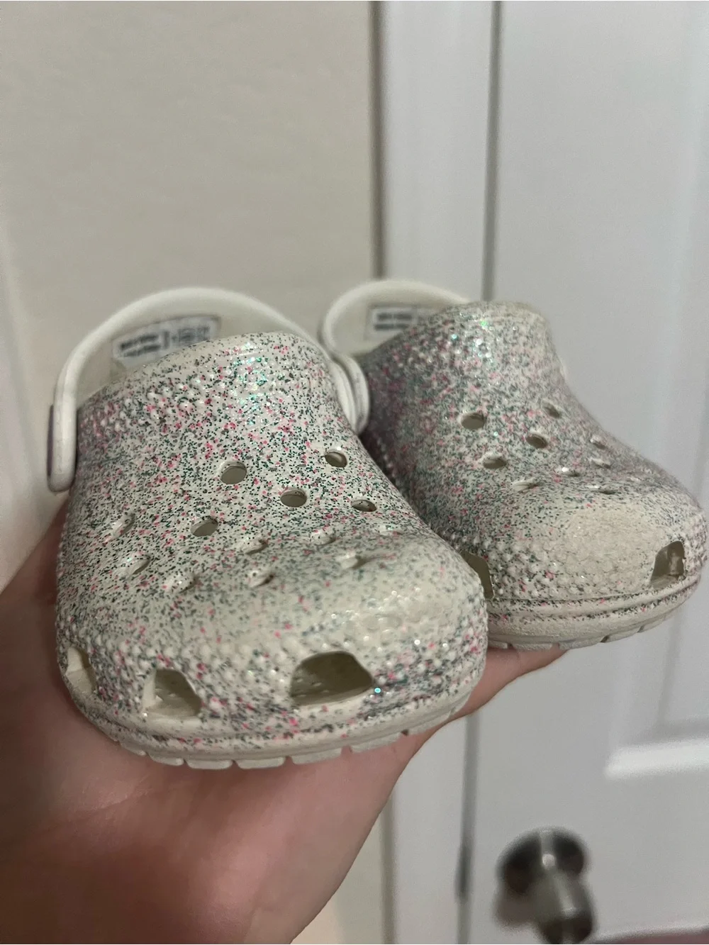 GUC Crocs Infant White Glitter Clog Shoes 4c